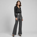 Women's Slate Grey High-Rise Leather Flare Pants