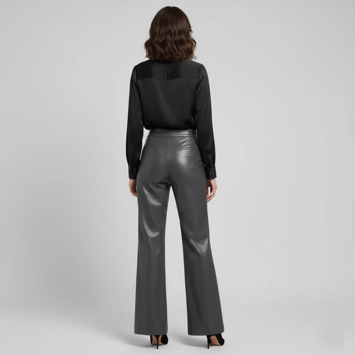 Women's Slate Grey High-Rise Leather Flare Pants