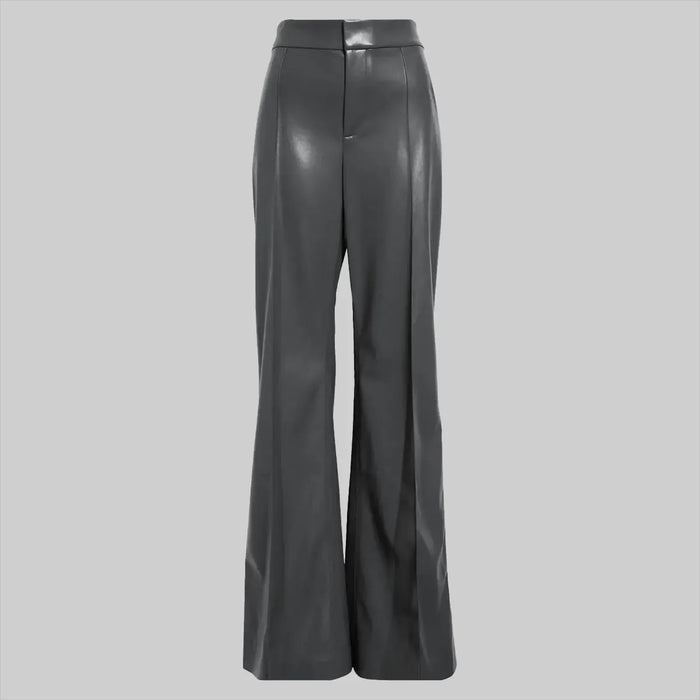 Women's Slate Grey High-Rise Leather Flare Pants