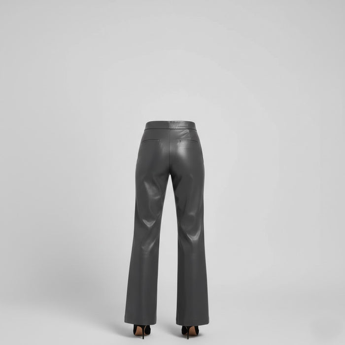 Women's Slate Grey High-Rise Leather Flare Pants