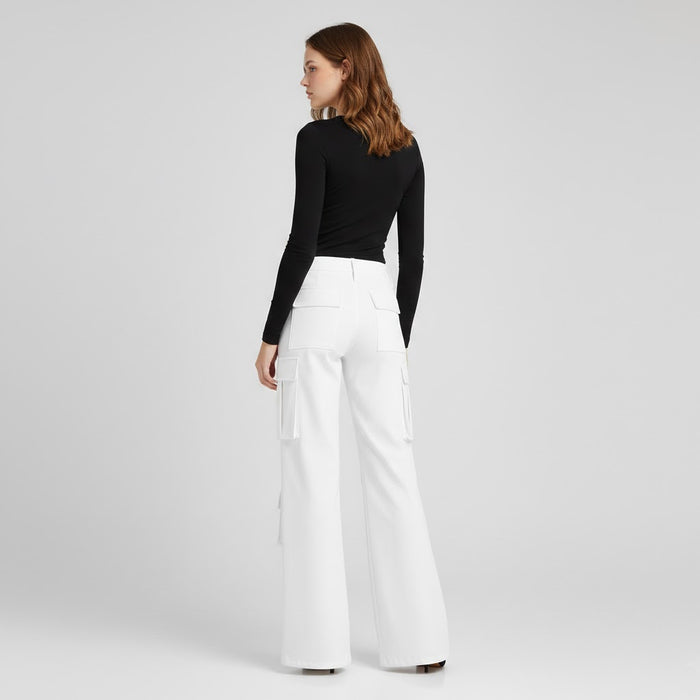 Women’s White Leather Cargo Pants – Wide-Leg Premium Genuine Leather Utility Trousers