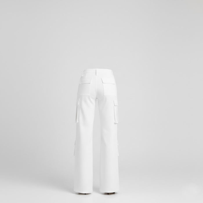 Women’s White Leather Cargo Pants – Wide-Leg Premium Genuine Leather Utility Trousers