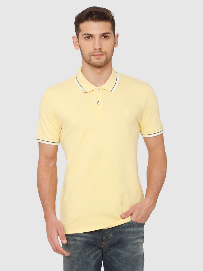 Yellow Contrast Tipping Polo Neck T-Shirt
