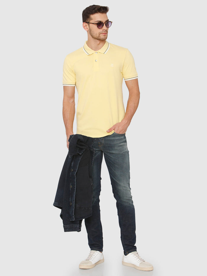 Yellow Contrast Tipping Polo Neck T-Shirt