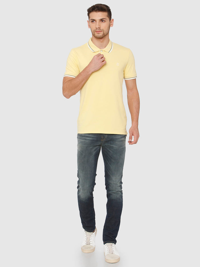 Yellow Contrast Tipping Polo Neck T-Shirt