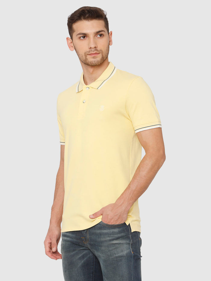 Yellow Contrast Tipping Polo Neck T-Shirt