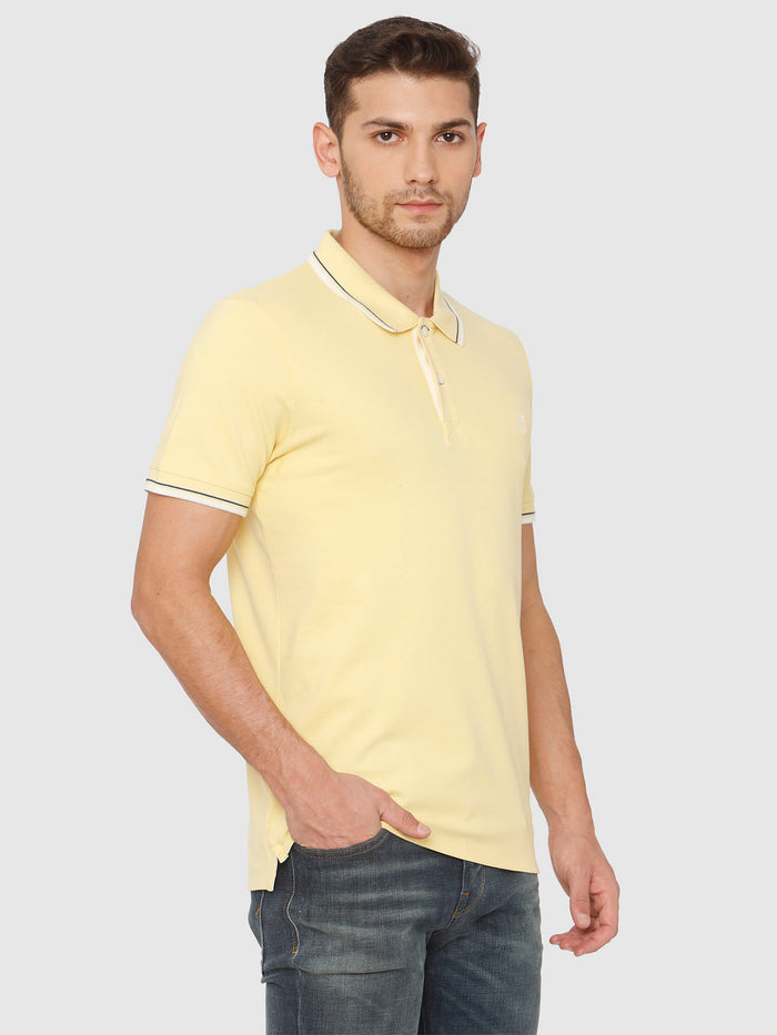 Yellow Contrast Tipping Polo Neck T-Shirt