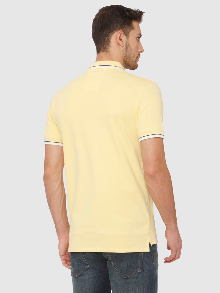 Yellow Contrast Tipping Polo Neck T-Shirt