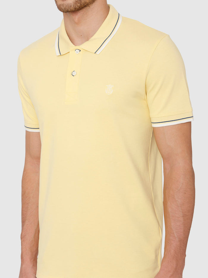 Yellow Contrast Tipping Polo Neck T-Shirt